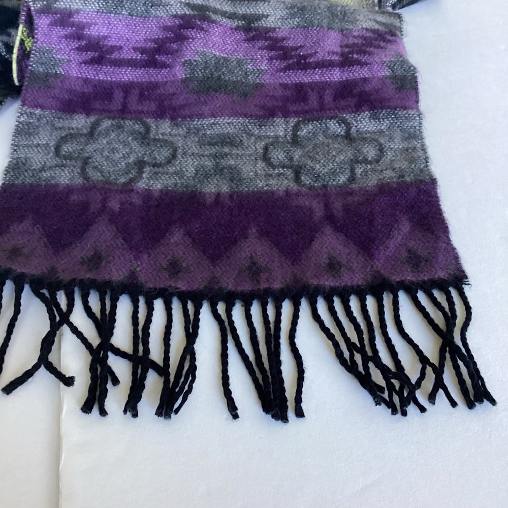 Vintage 100% Cashmere Scarf Made in Germany Hand Woven Purple Black Abstract - Picture 3 of 12